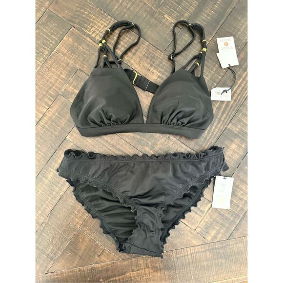 Shade & Shore Black Low Rise Cheeky Bikini Size Small New - Picture 1 of 4